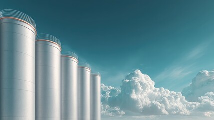 Modern cylindrical water tanks for commercial use urban setting industrial photography bright sky environment