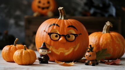 a pumpkin transformed into a whimsical character haloween