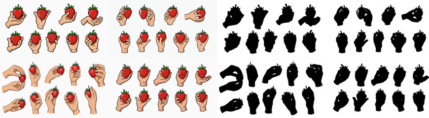 Hands holding strawberries collection with transparent background