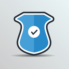 Blue shield icon with check mark. Shield with a checkmark. Protection and security symbol. 