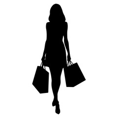 Silhouette of a woman carrying shopping bags vector illustration