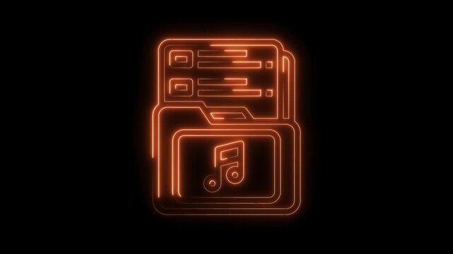 Glowing neon folder with music note animation on black background