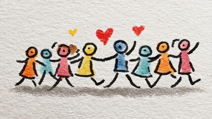 Fototapeta premium With hands clasped and feet in motion, the stick figures dance freely, embodying the playful energy and happiness born from love’s togetherness. 