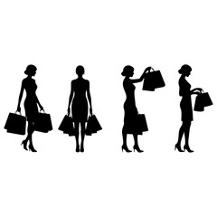 Silhouette of a woman carrying shopping bags vector illustration