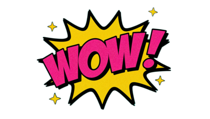 Vibrant Pop Art 'WOW!' Explosion Illustration with Starburst and Dynamic Action Lines