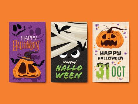 Set of Cute Halloween cards. Hand drawn vector design