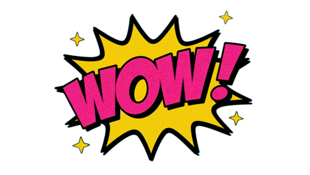 Vibrant Pop Art 'WOW!' Explosion Illustration with Starburst and Dynamic Action Lines