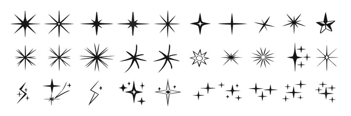 Star icons. Twinkling stars. Sparkles, shining burst. Christmas vector symbols isolated 
