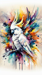 Vibrant Cockatoo in Abstract Watercolor Splash