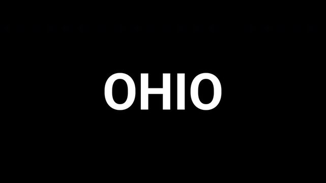 Dynamic animation reveals the word Ohio with bold black and white graphic elements. 4k text animated video