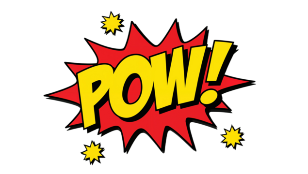 Comic Book Style 'POW!' Sound Effect Graphic with Starbursts - Powered by Adobe