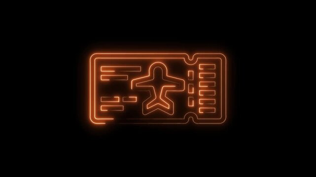 Glowing neon flight ticket airplane travel pass airline boarding design animation