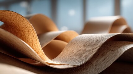 Abstract layers of plywood wood workshop conceptual image contemporary environment close-up view design inspiration