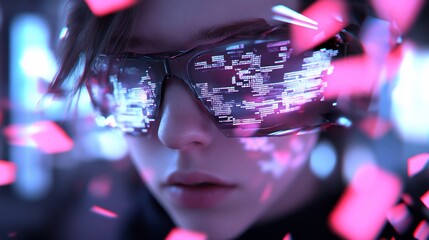 Woman futuristic glasses cyberpunk city night