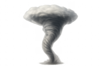 Powerful tornado touching ground with transparent background