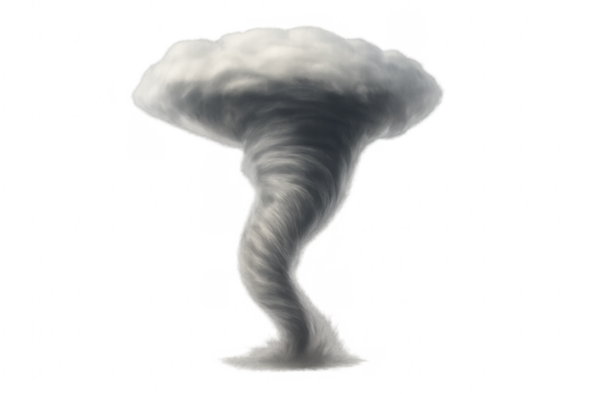 Powerful tornado touching ground with transparent background