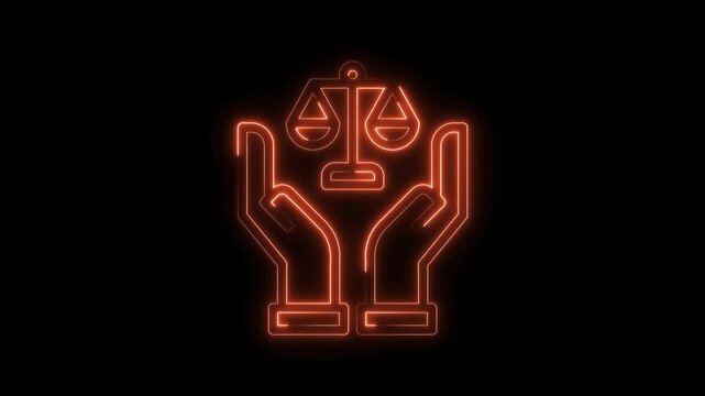 Neon hands holding scales of justice legal concept law and order symbolism