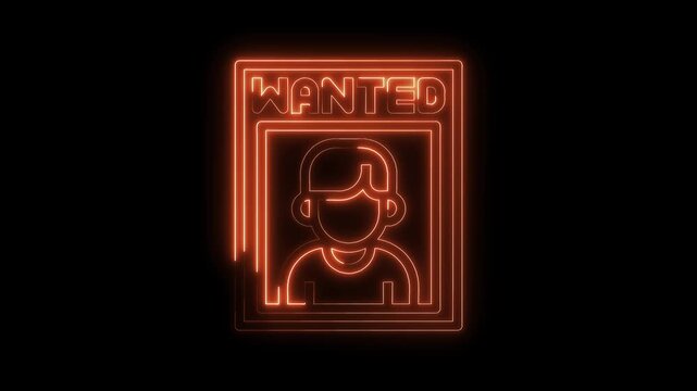Neon wanted poster animation with glowing orange outline on black background perfect for western films
