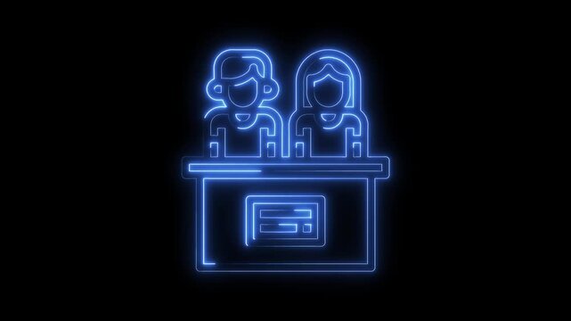 Glowing neon style customer service team illustration on black background animation loop