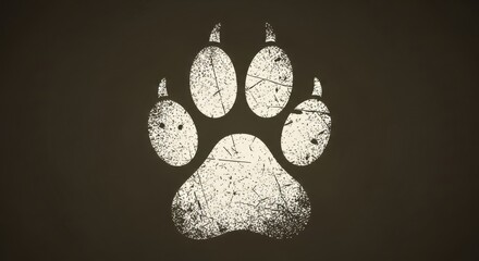 Distressed animal paw print with a retro grunge textured effect for design