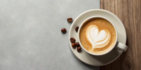 Aromatic Coffee Drink with Heart Design in a Cup on a Saucer