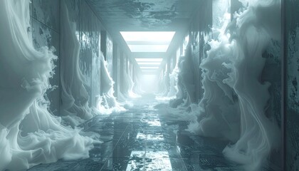 A corridor with walls that breathesurreal horror, digital abstract art.
