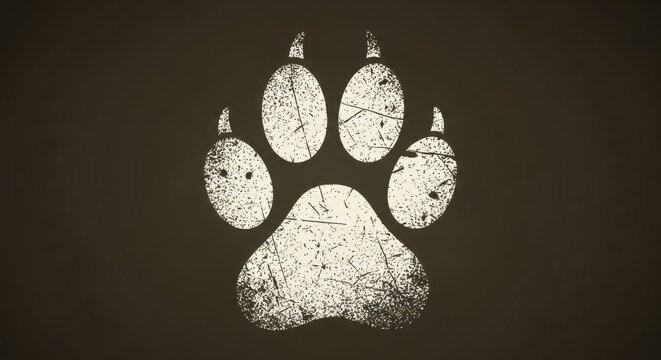 Distressed animal paw print with a retro grunge textured effect for design
