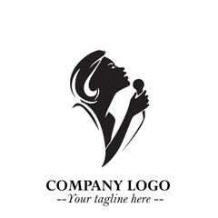 Black and White Woman Singing Logo Symbol in Minimalist Elegant Vector Design for Music and Performance