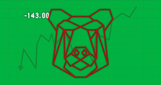 Animation of bear linear shape and graph on transparent background