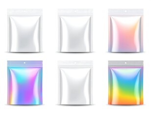 Mockup of various metallic and holographic pouches