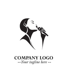 Black and White Woman Singing Logo Symbol in Minimalist Elegant Vector Design for Music and Performance