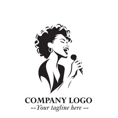 Black and White Woman Singing Logo Symbol in Minimalist Elegant Vector Design for Music and Performance