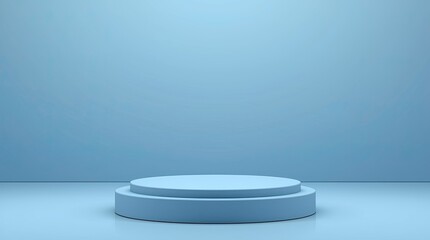 Minimalist Double-Tiered Cylinder Podium in Soft Pastel Blue for Product Display Mockup