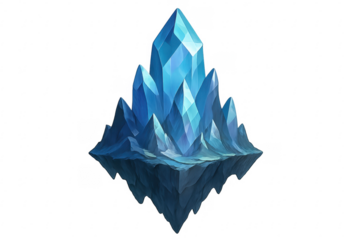 Floating crystal island with ice formation and transparent background