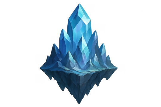 Floating crystal island with ice formation and transparent background