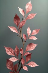 A Delicate Branch with Pale Pink Leaves Against a Subtle Teal Background