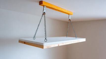 Suspended ceiling panel hanging ceiling wooden beam metal chain interior renovation drywall panel white ceiling construction material
