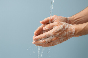 washing hands with a soap and water banner background 