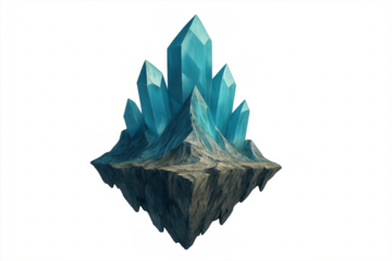 Floating island with blue crystal structures growing