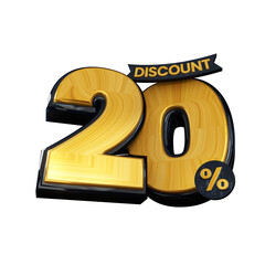 High-quality 3d render of golden wooden number 60%, shiny metallic finish, perfect for promotions events, elegant design, isolated on white background.	