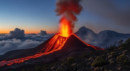 Spectacular Volcanic Eruption Displaying Impressive Power and Intense Heat