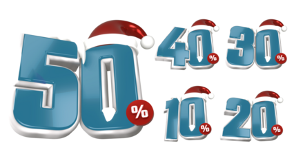3D Blue Discount Labels Badge 10 20 30 40 50 Percent Off with Transparent Background for Ramadhan, christmas and other event sale