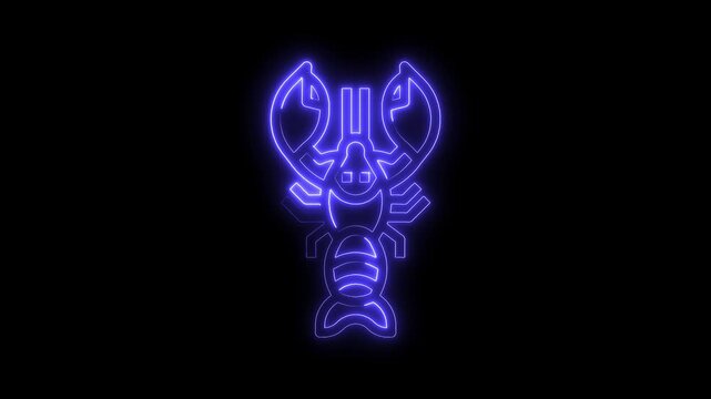 Animated neon lobster symbol glowing brightly on a black background stock video