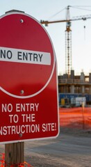Obraz premium A stark no entry sign guarding progress at the building site terrain