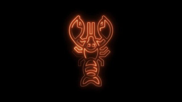 Glowing neon lobster illustration animation on black background perfect for seafood restaurant ads