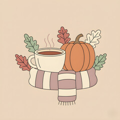 cup of tea with a bouquet auntum theme