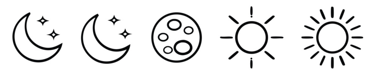 Sun and moon icons in line style. 
