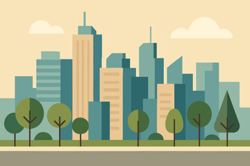Downtown lining geometric vector flat abstract simplified cityscape street towers minimalist illustration