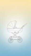 Classic Baby Stroller Line Art Design on Gradient Background Illustration