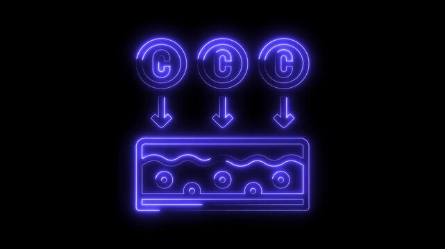 Neon animation of copyrights flowing to a data storage system and digital rights management
